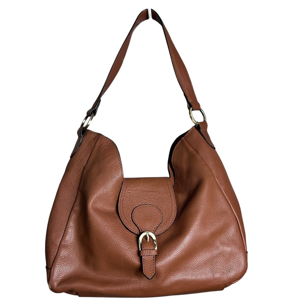 Jill Shoulder Bag Brown Pebble‎ faux Leather Hobo Gold Buckle boho chic preppy
